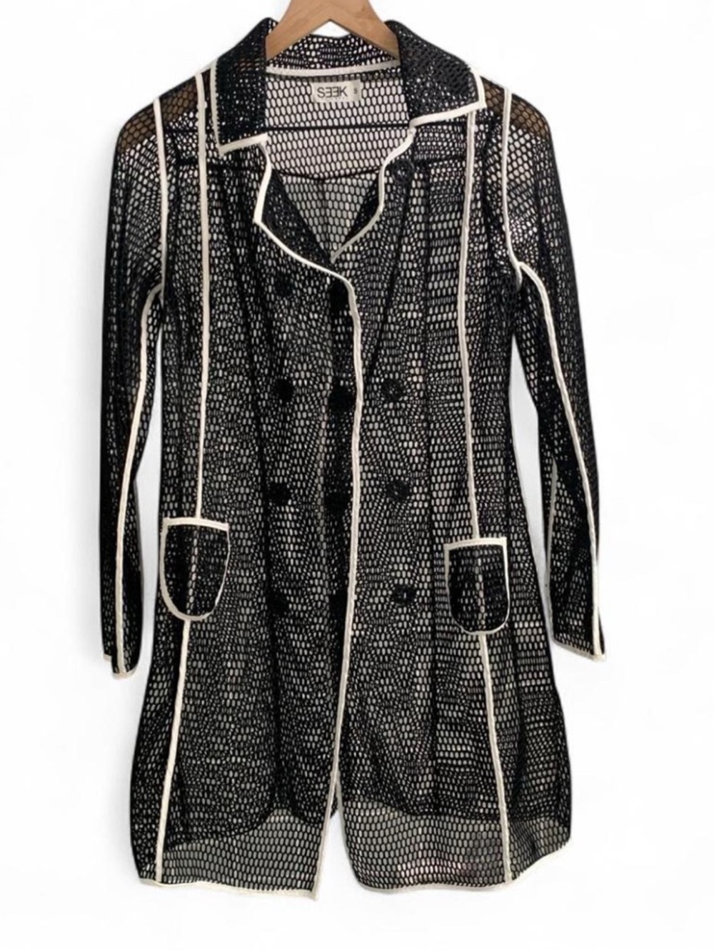SEEK the label Black Mesh Net Midi Double breasted blazer size small